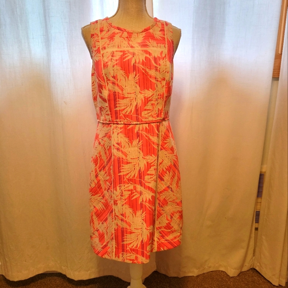 J Crew neon pink cream print dress